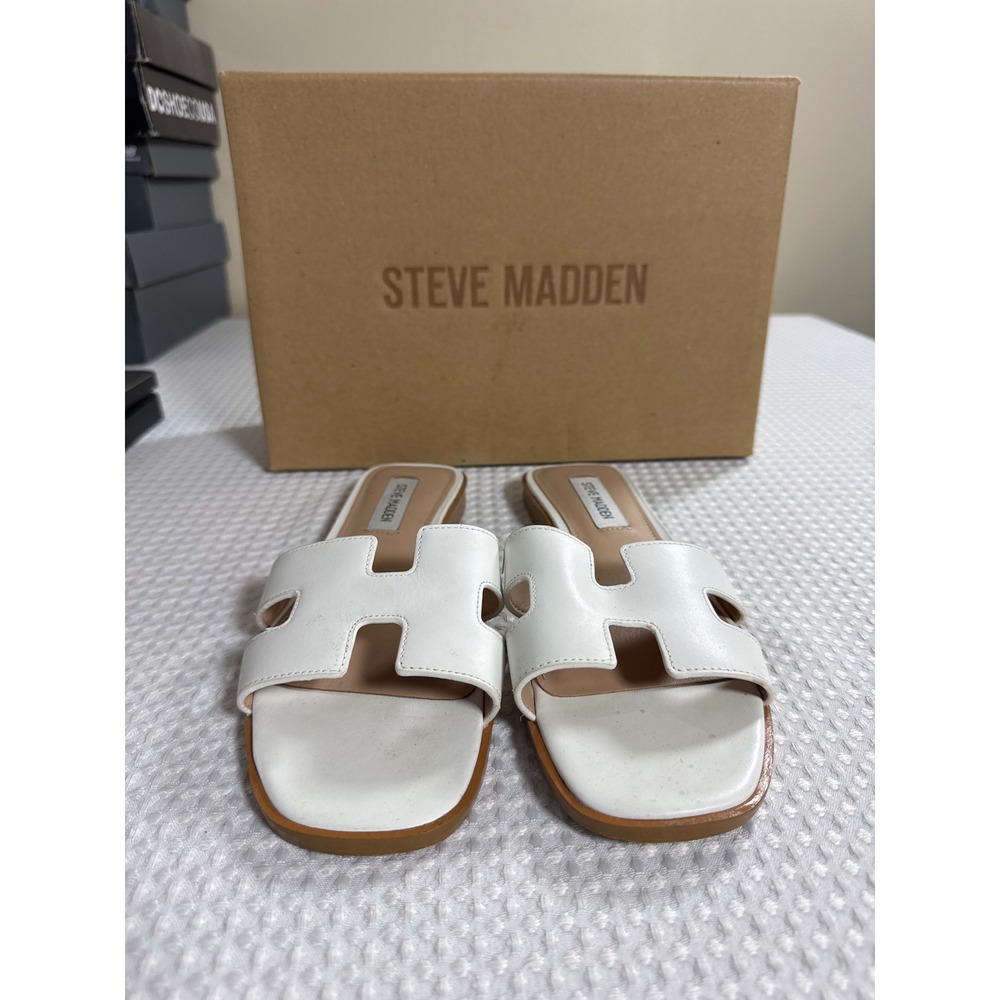 Steve Madden Slide Sandal Womens 8M Hadyn White Casual EUC